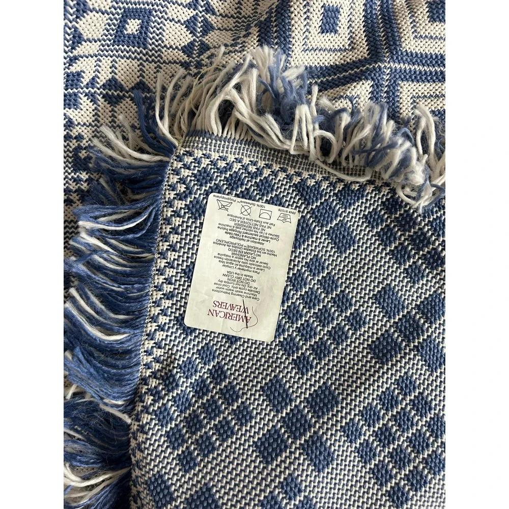 American‎ weavers 100% Softweave Fringed Throw Blanket L 61× 52W blue white